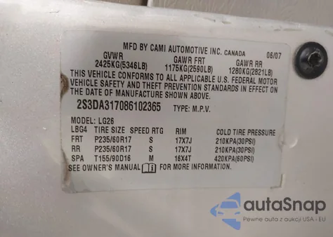 2008 Suzuki Xl7 Luxury из США, поврежденный, VIN 2S3DA317086102365